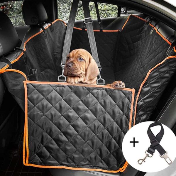 Hátsó ülésvédő huzat kutyáknak autóba narancssárga szegéllyel