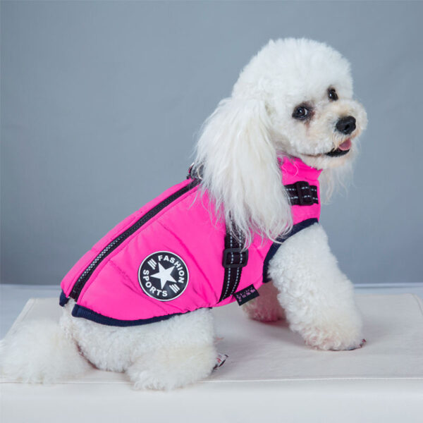 Bélelt téli kutyakabát hámmal pink színben